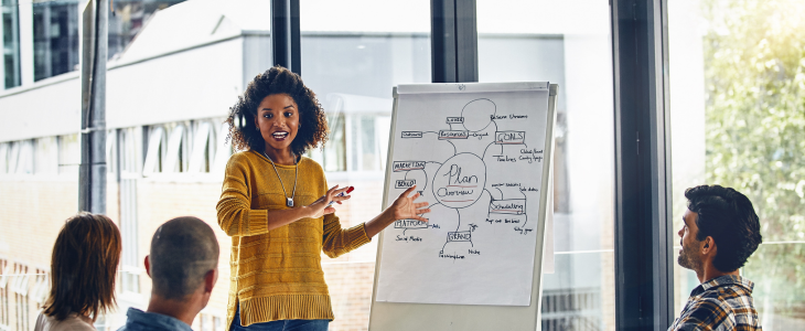 employee leading a presentation highlighting companies goal